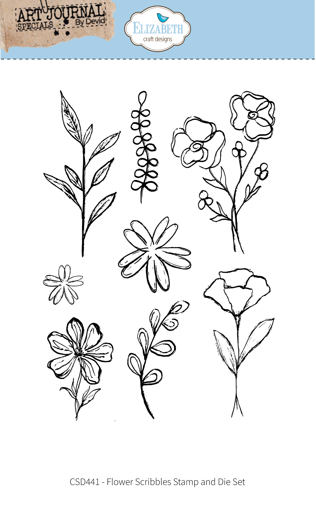 Elizabeth Craft Designs Flower Scribbles Die & Stamp Set